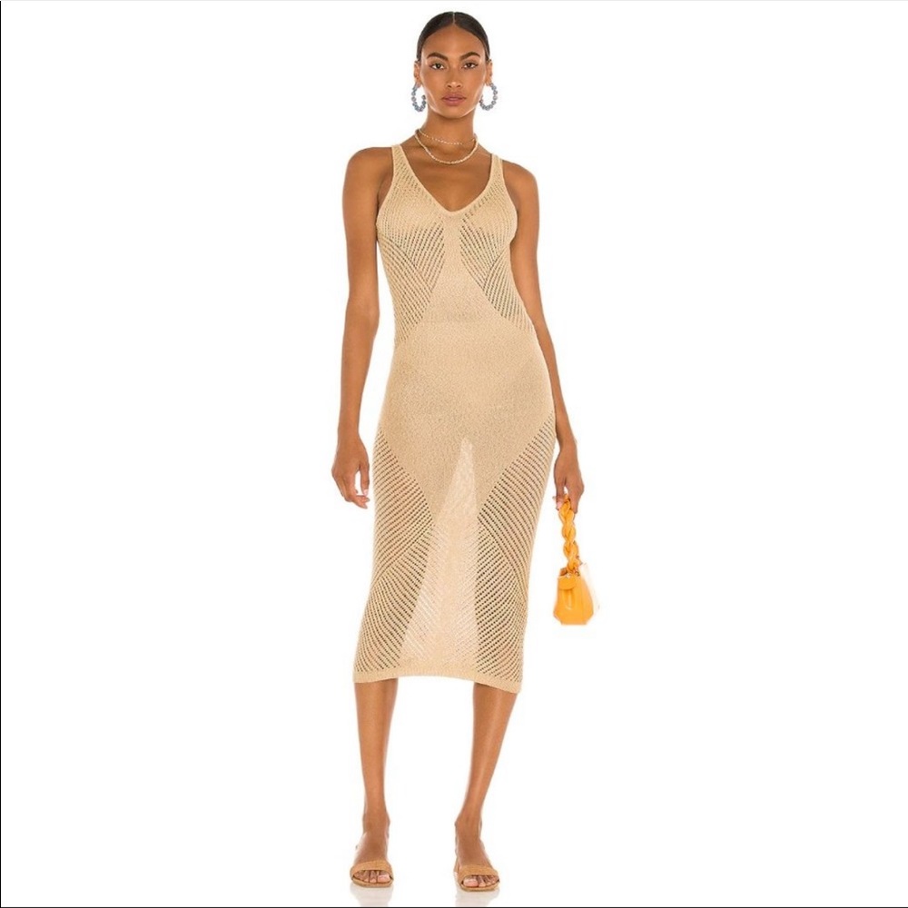 Tularosa Nude-Beige Sheer Knit Maxi Dress